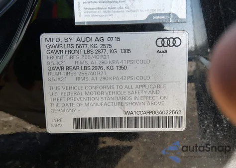 2016 Audi Sq5 3.0T Premium Plus z USA, uszkodzony, nr VIN WA1CCAFP0GA022562